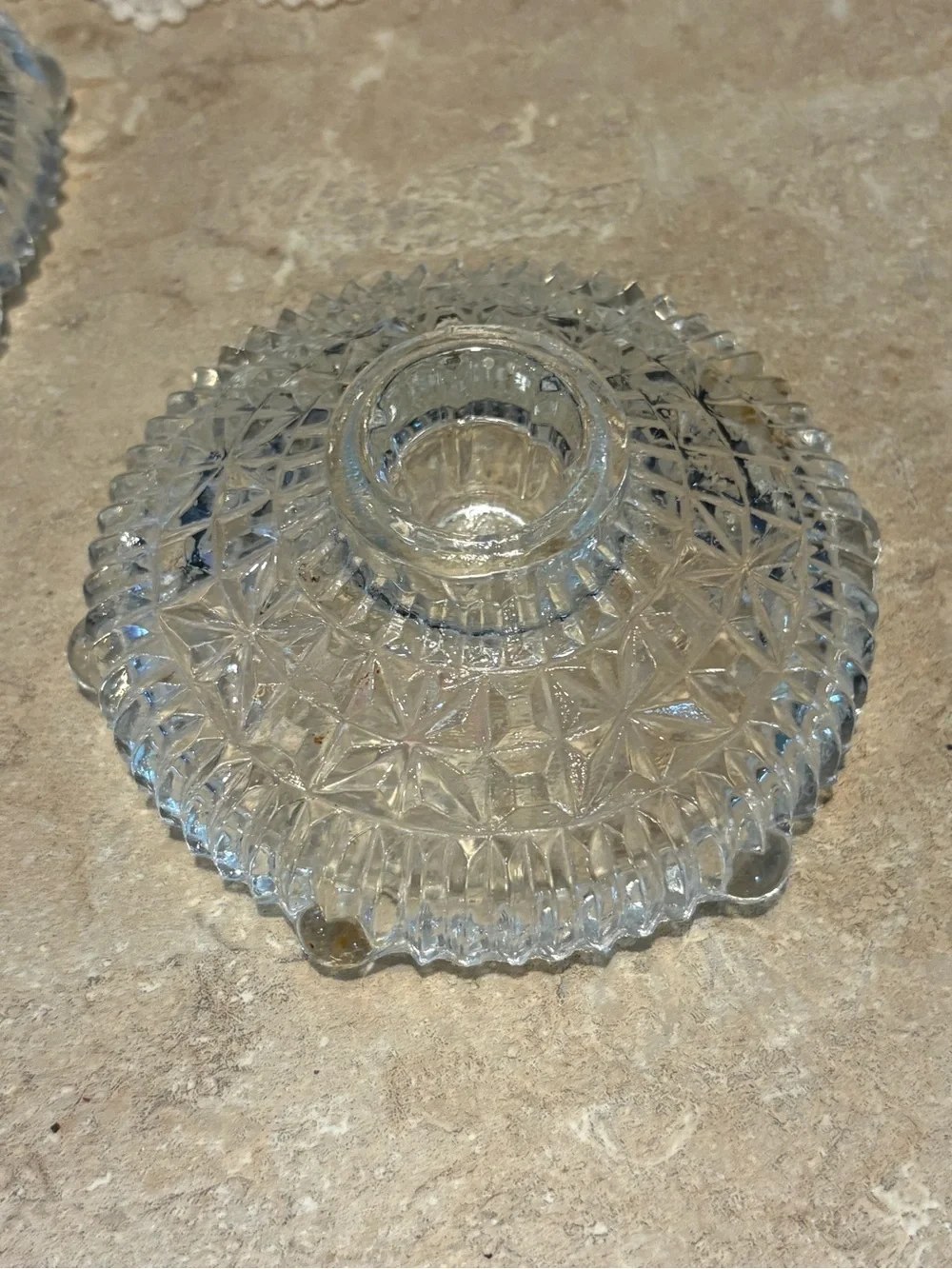 Vintage Clear Pressed Glass Starburst Taper Candle Holders Pair
